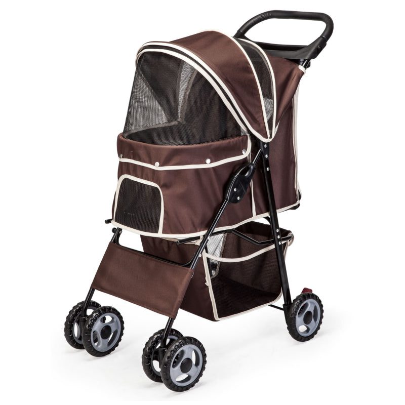Brown-White 4 Wheel Pet Stroller for Cats